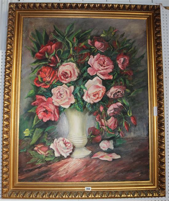 Oil still life roses, Charles Arnold(-)